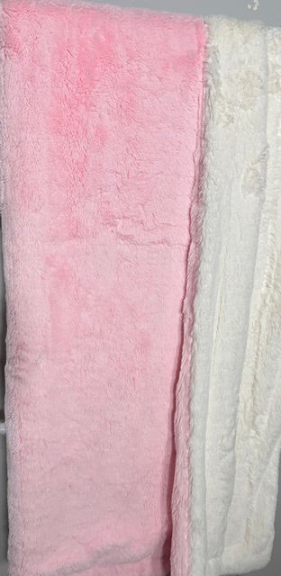 RTS XL 56x90 Baby pink lush bunny on Natural lush bunny