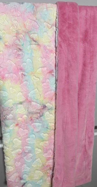 RTS XL 56x90 pastel sorbet hearts on hot pink encore
